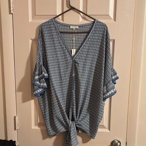 Max Studio Blue Geometric Blouse